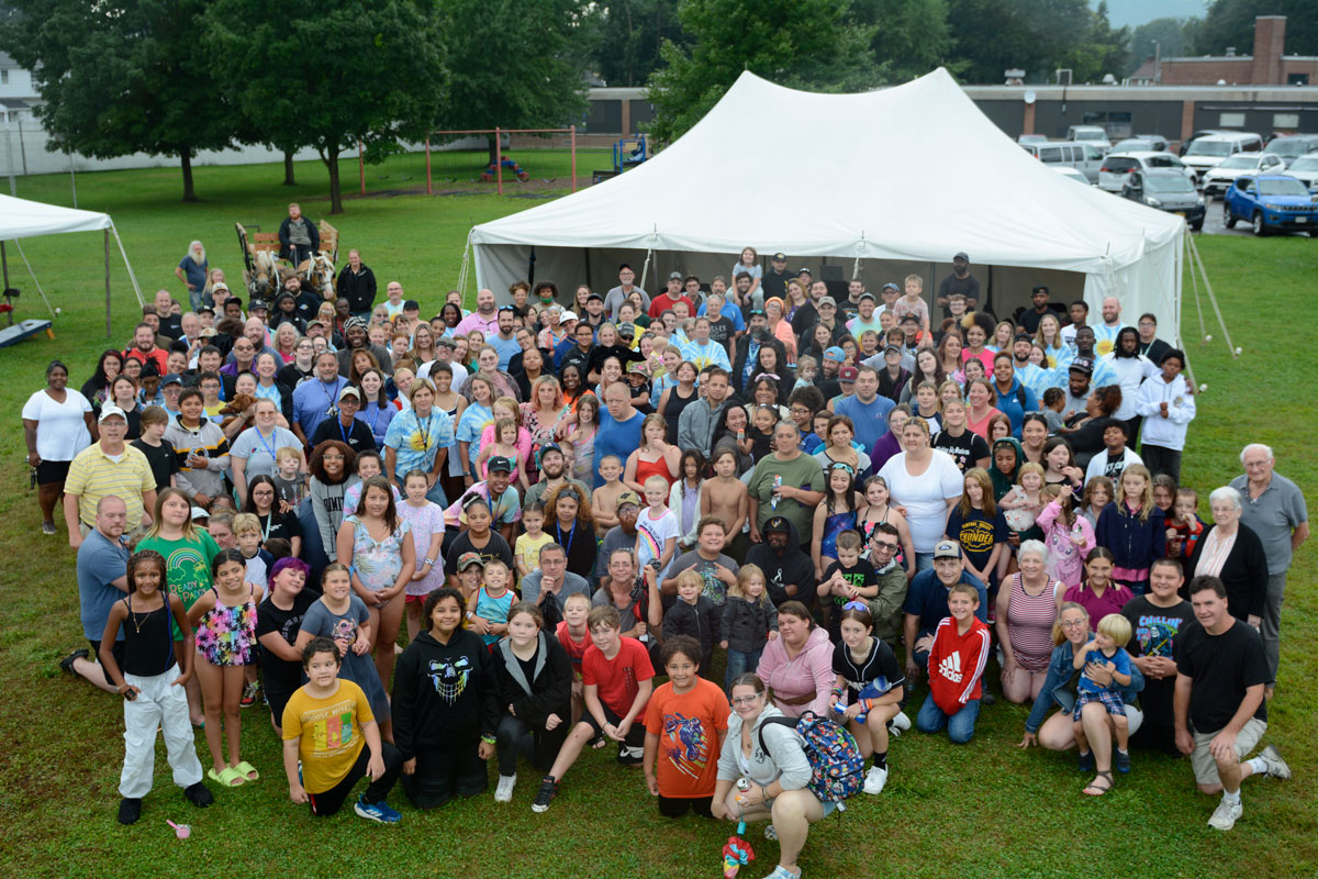 Aerial photo of large crowd at Children's Home's Family Fun Day