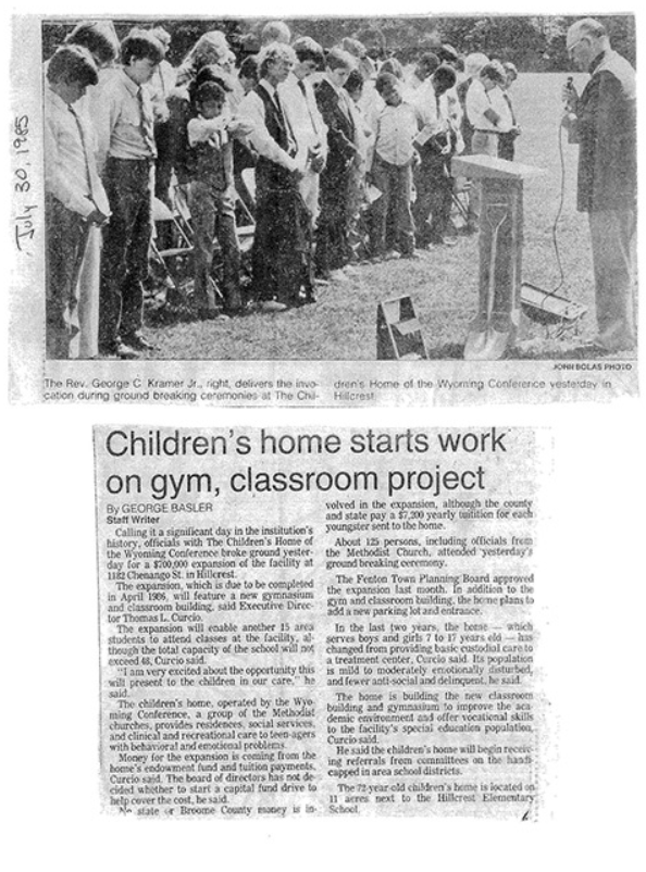 Clipping of 1985 newspaper article about the Children's Home